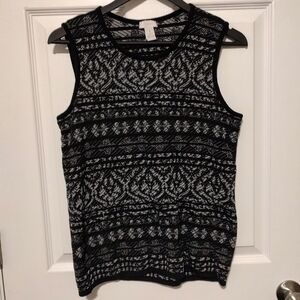 Chicos Size 1 Black & Grey Sweater Vest Classic Round Neck